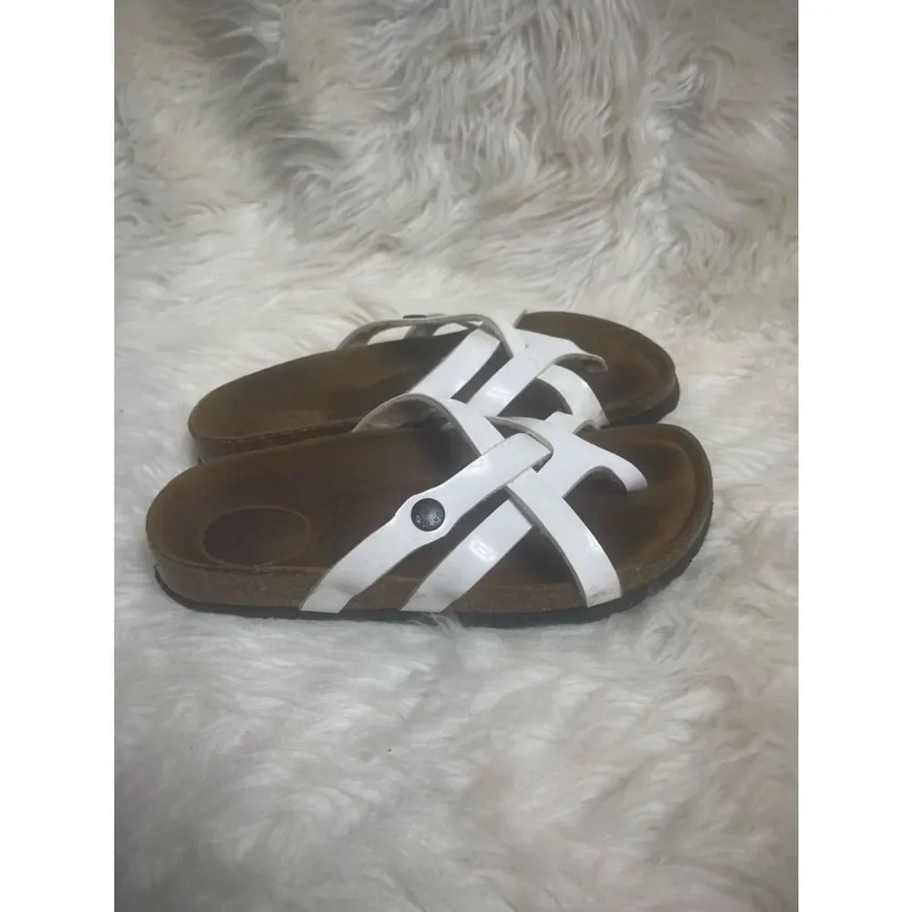 Bertula by Birkenstock White Patent Strappy Slide Sandals EUR SZ36